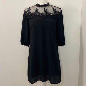 Black Sheer and Lace Detailed Dress-XS